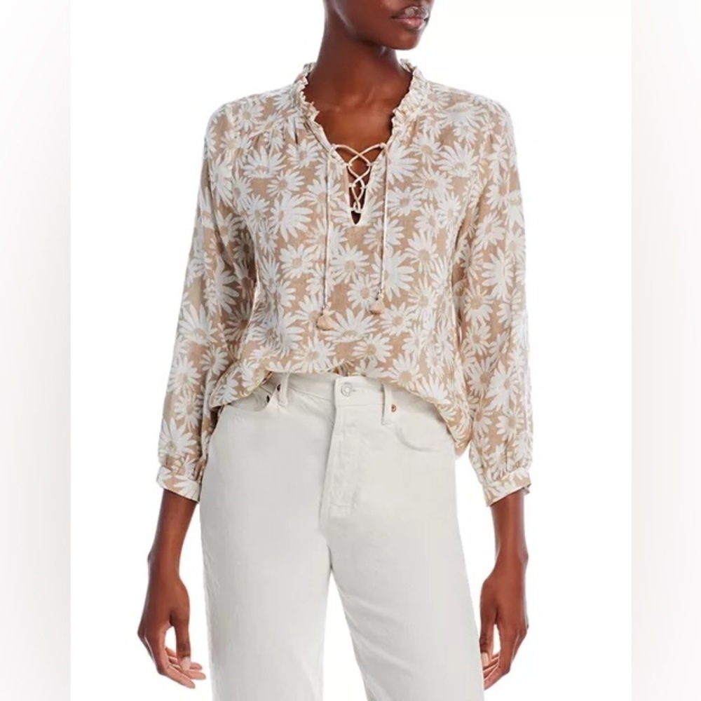 Paige Sharene Printed Lace Up Blouse Floral Beige White size‎ Medium